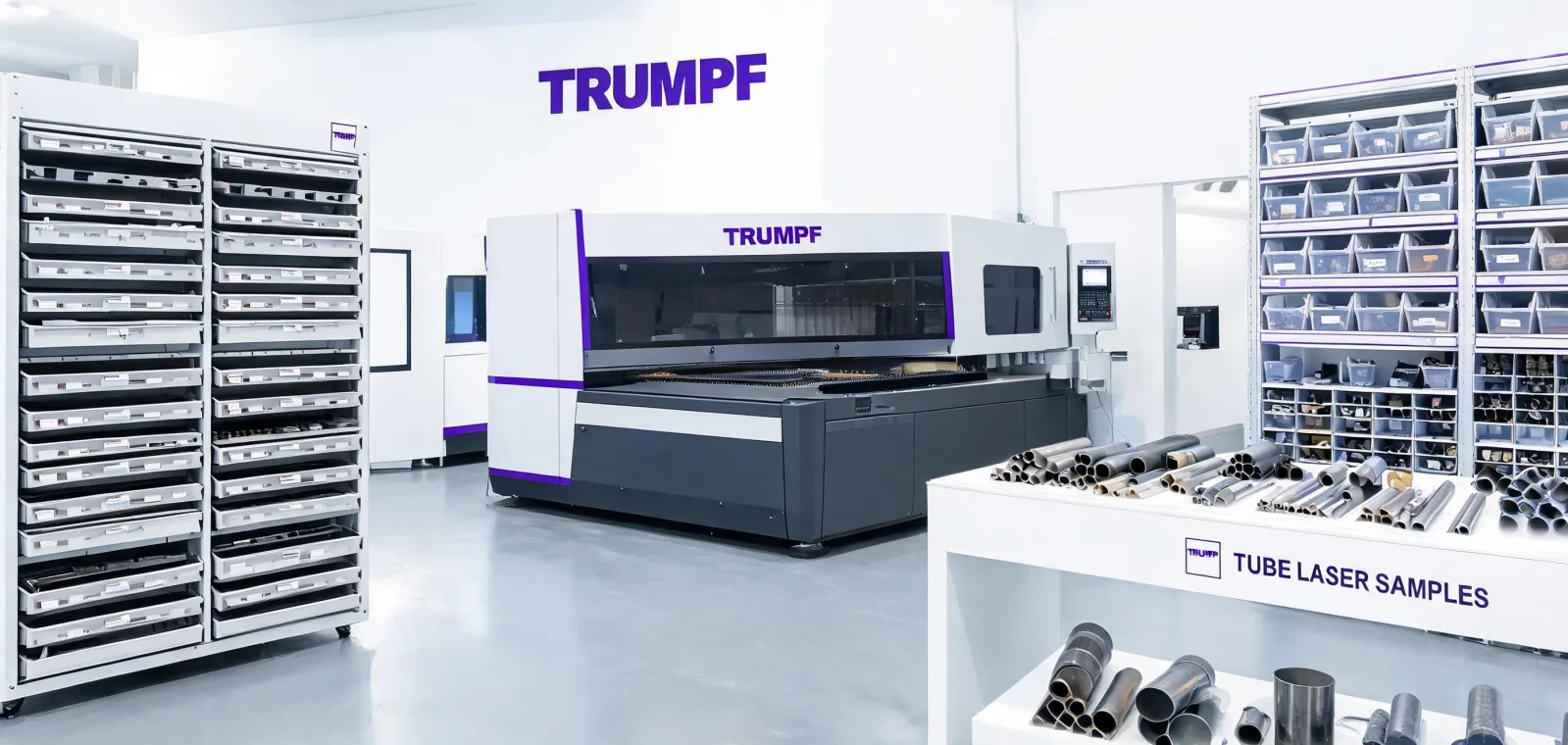 Trumpf laser machine showroom with tooling carts
