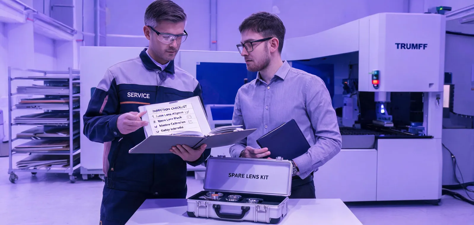 Trumpf distributor service review beside laser cutting equipment