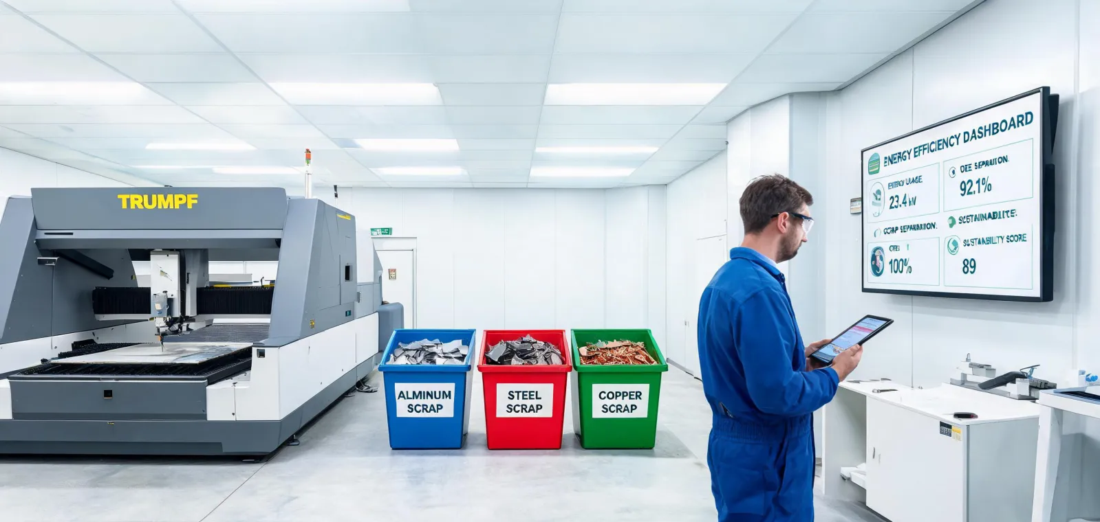 Energy efficient sheet metal production cell with Trumpf style laser machine
